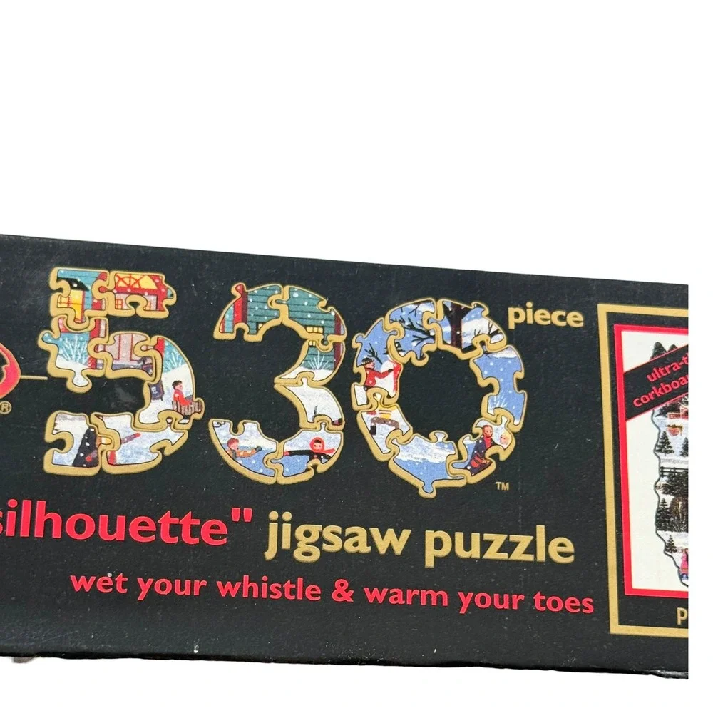 Ceaco 530 Piece Silhouette Corkboard Jigsaw Puzzle Winter Village Ice‎ Skaters